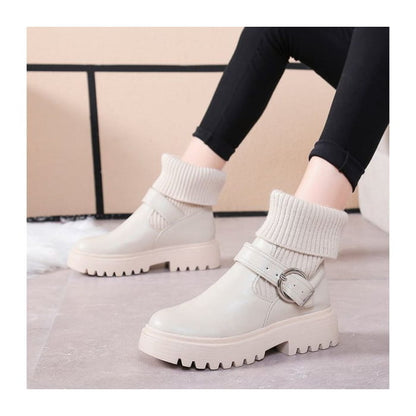 Buckled Platform Chunky Heel Boots - Shoes