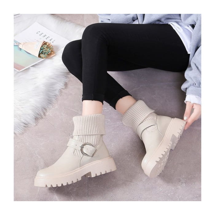 Buckled Platform Chunky Heel Boots - Shoes