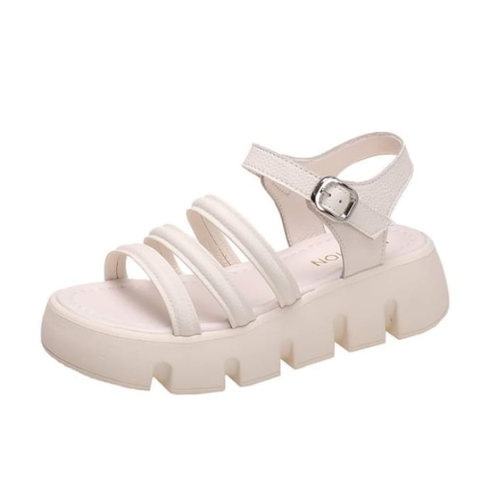 Buckled Platform Sandals - Off-White / 35