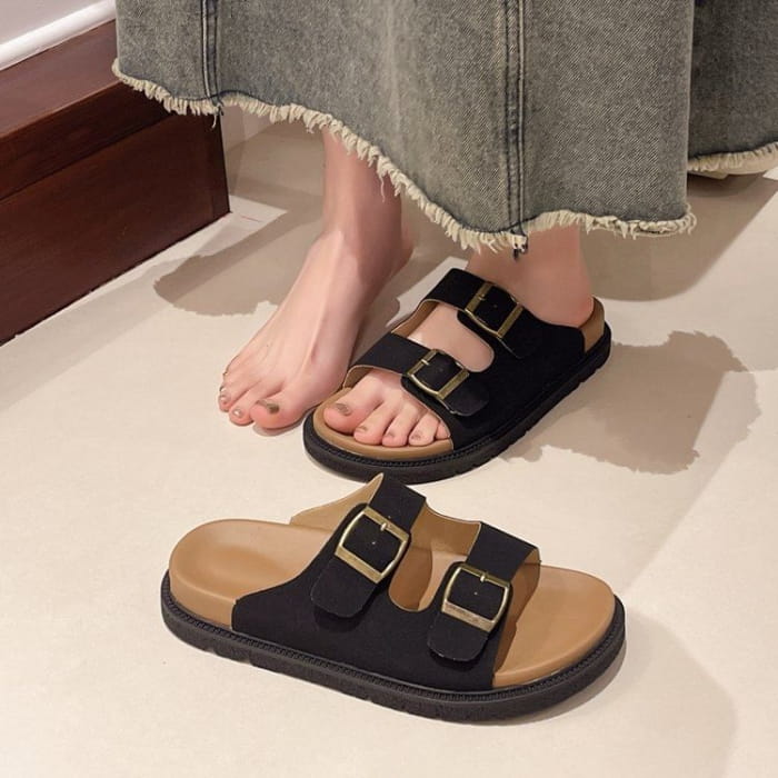 Buckled Platform Slide Sandals