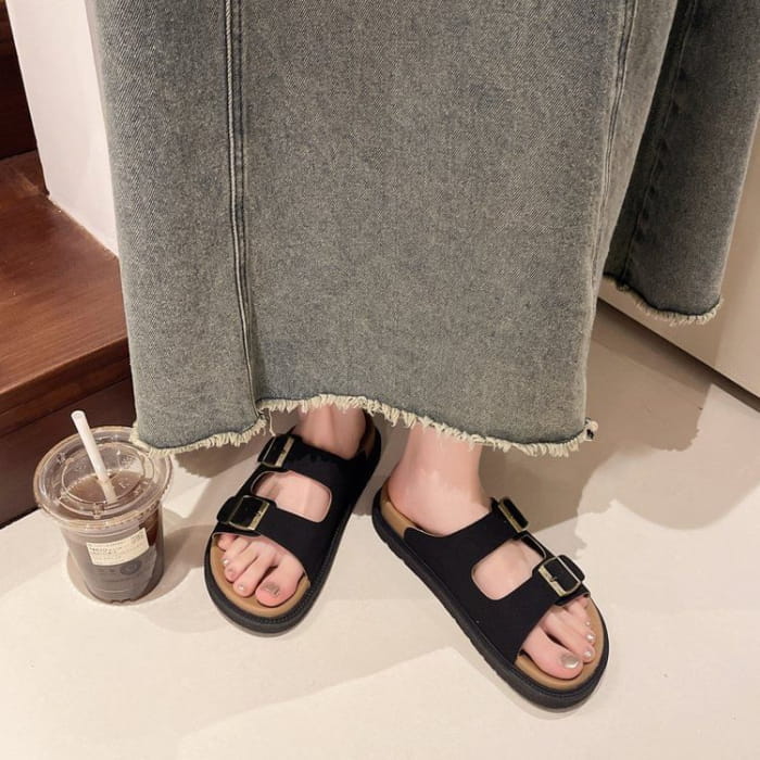 Buckled Platform Slide Sandals