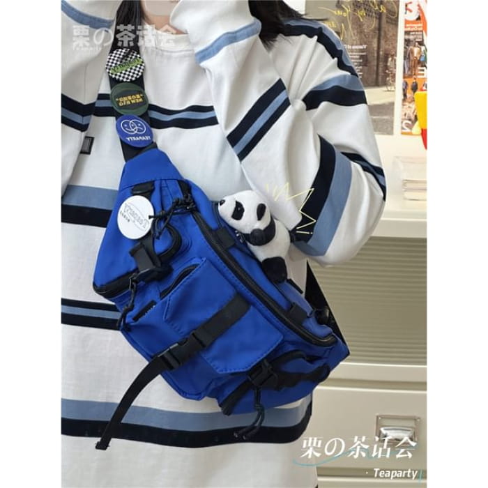 Buckled Waist Bag / Charm / Set - With Panda - Blue