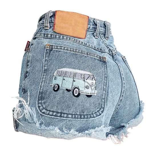 Bus Denim Embroidery Shorts