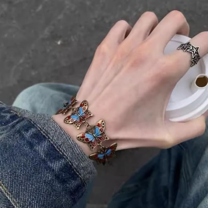 Butterfly Alloy Bracelet / Choker - Red & Blue / One Size