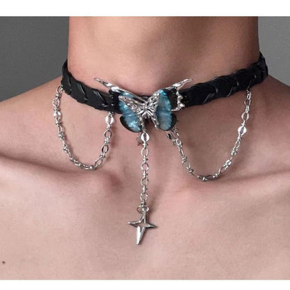 Butterfly Alloy Faux Leather Choker