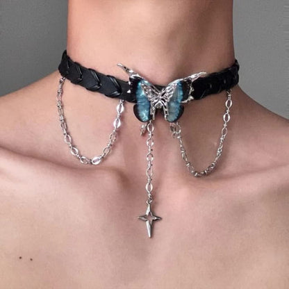 Butterfly Alloy Faux Leather Choker