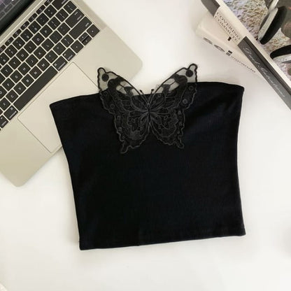 Butterfly Applique Tube Top - Black / One Size