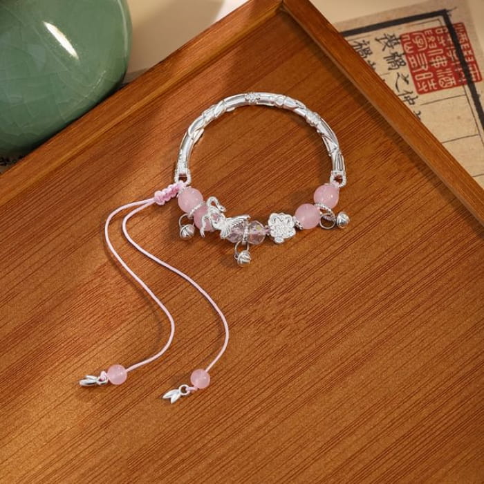 Butterfly Bead Alloy Bracelet - S420 - Silver & Pink