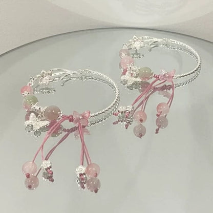 Butterfly Bead Bracelet - Pink / One Size