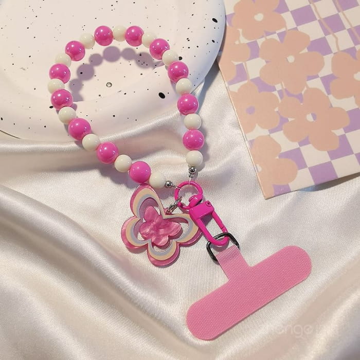 Butterfly Bead Phone Strap with Lanyard Pad - Accessories