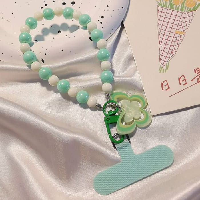 Butterfly Bead Phone Strap with Lanyard Pad - With Green