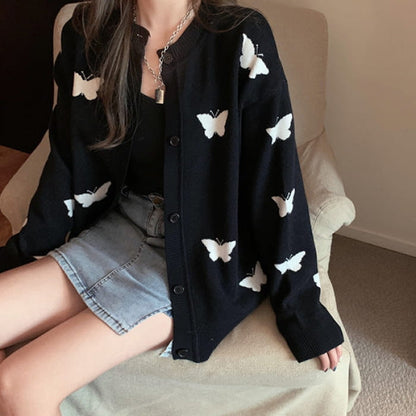 Butterfly Black Cardigan - Free Size