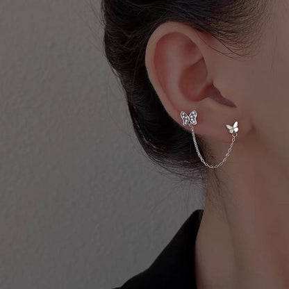 Butterfly Chained Alloy Stud Earring