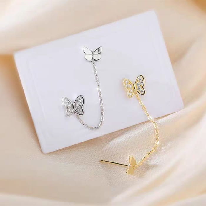 Butterfly Chained Alloy Stud Earring