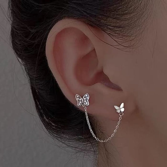 Butterfly Chained Alloy Stud Earring