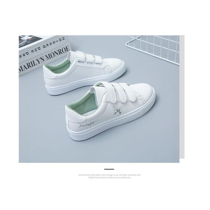 Butterfly Embroidered Adhesive Strap Sneakers