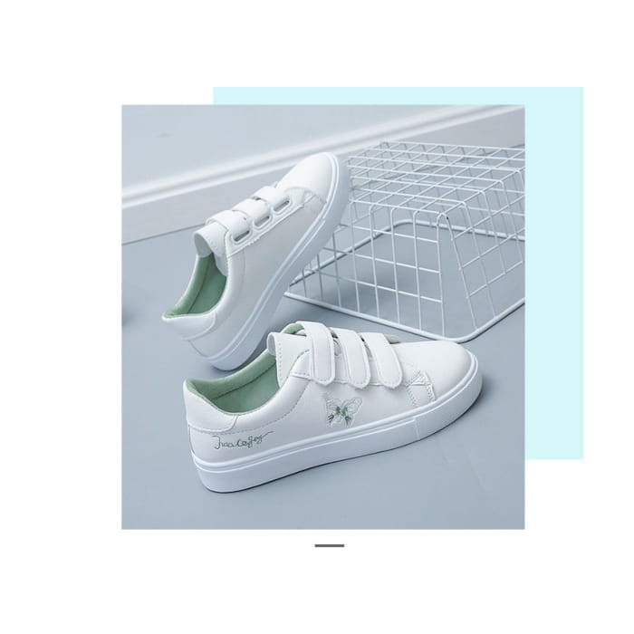 Butterfly Embroidered Adhesive Strap Sneakers