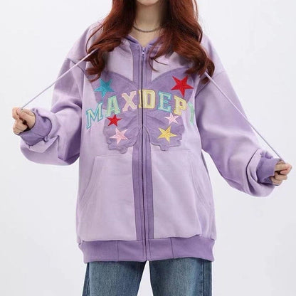 Butterfly Embroidery Zip Up Hoodie