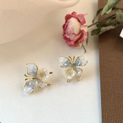 Butterfly Floral Faux Crystal Alloy Stud Earring - 1 Pair