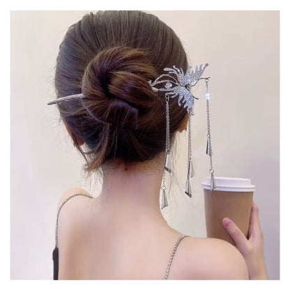 Butterfly Fringed Alloy Hair Stick / Clip - AM2023 - Silver