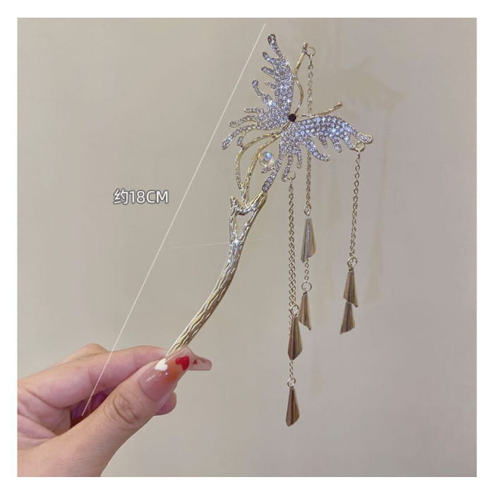 Butterfly Fringed Alloy Hair Stick / Clip - AM2023 - Silver