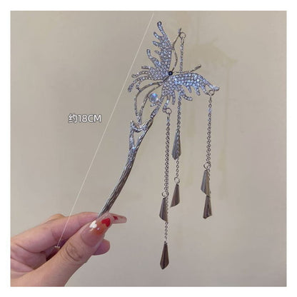 Butterfly Fringed Alloy Hair Stick / Clip - AM2023 - Silver