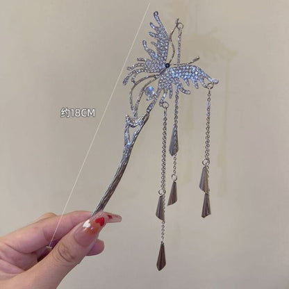 Butterfly Fringed Alloy Hair Stick / Clip - AM2023 - Silver