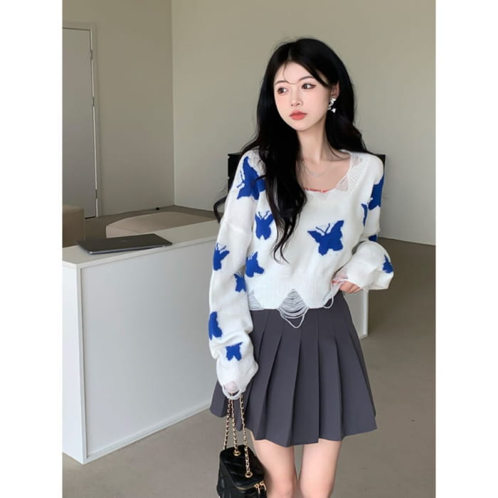 Butterfly Jacquard Knit Sweater