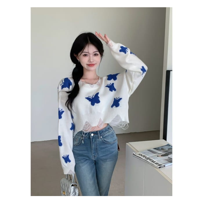 Butterfly Jacquard Knit Sweater