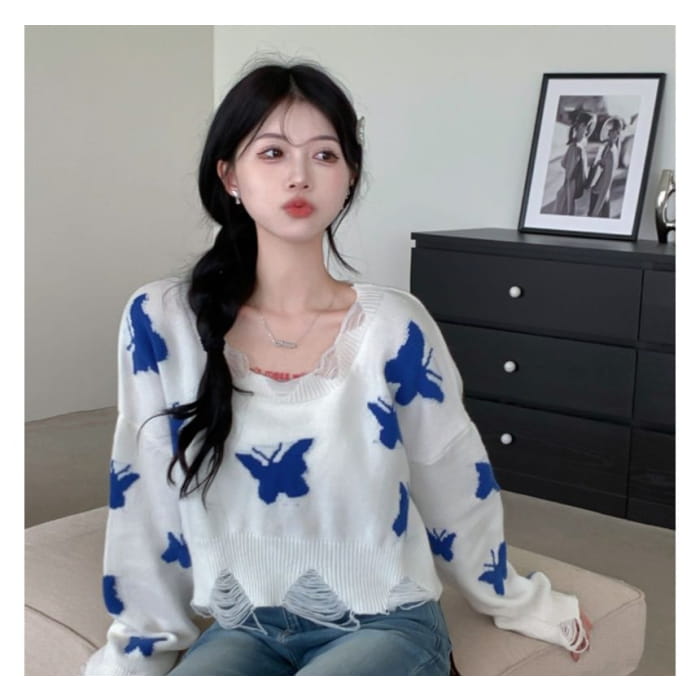 Butterfly Jacquard Knit Sweater