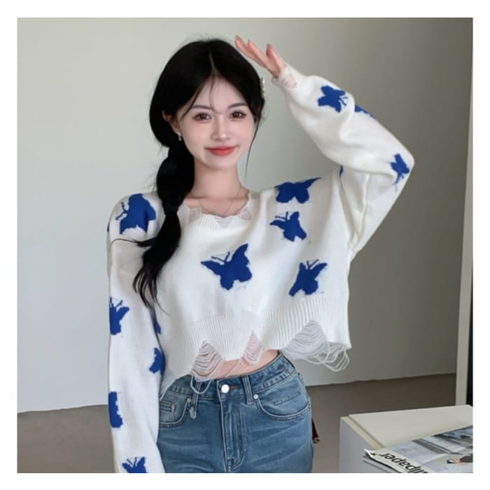 Butterfly Jacquard Knit Sweater