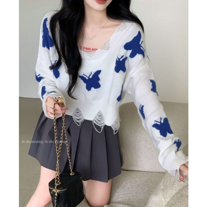 Butterfly Jacquard Knit Sweater