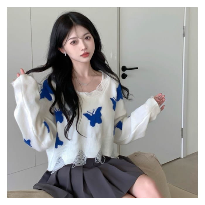 Butterfly Jacquard Knit Sweater