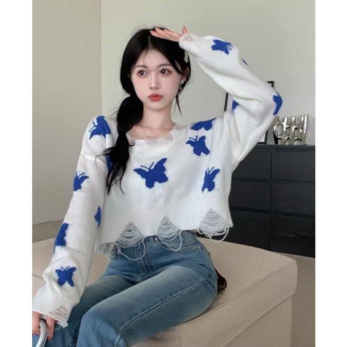 Butterfly Jacquard Knit Sweater