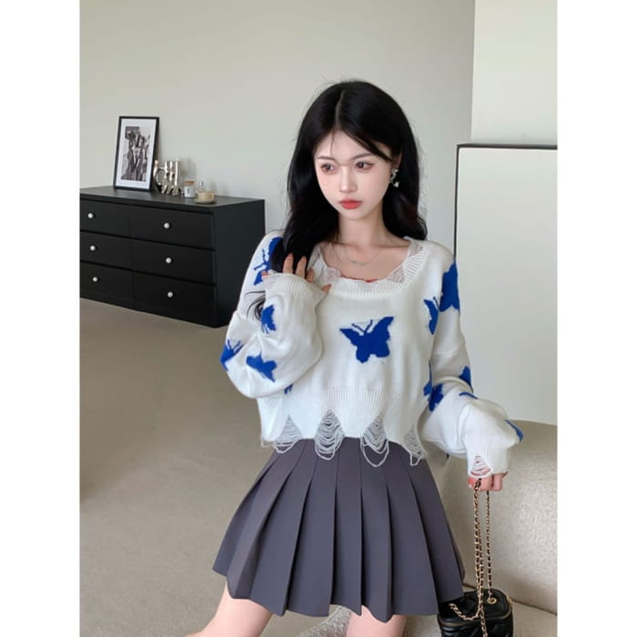 Butterfly Jacquard Knit Sweater