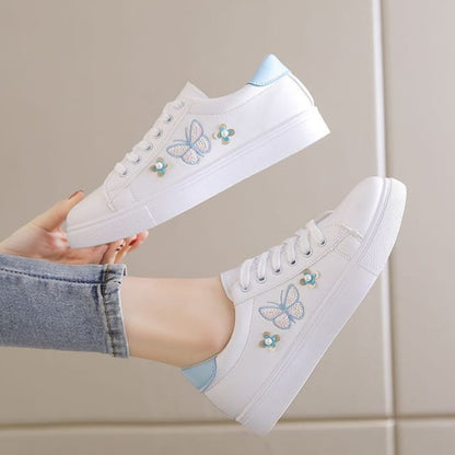 Butterfly Lace Up Sneakers - Blue / 35