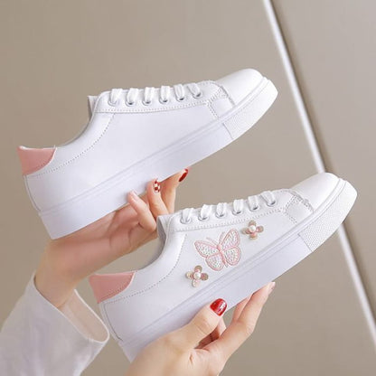 Butterfly Lace Up Sneakers - Pink / 35