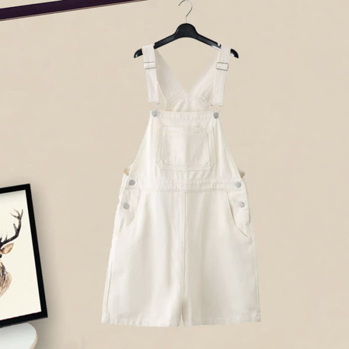 Butterfly Lertter Embroidery Lapel Crop Top Denim Overalls