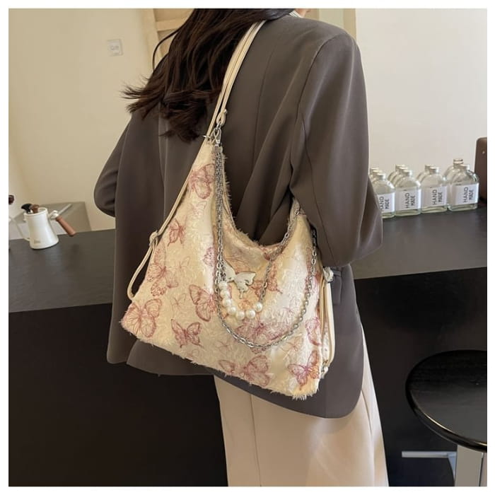 Butterfly Print Chain Strap Crossbody Bag