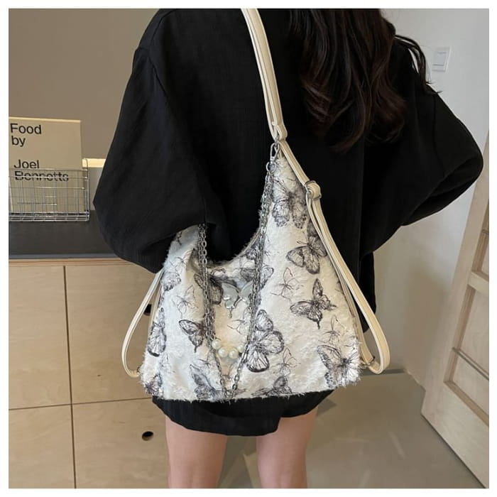 Butterfly Print Chain Strap Crossbody Bag