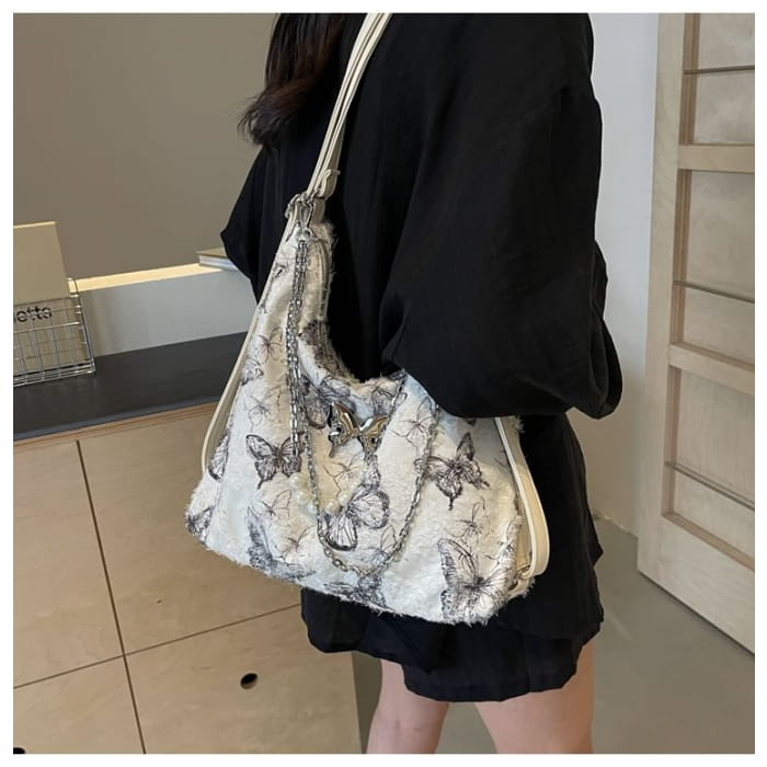 Butterfly Print Chain Strap Crossbody Bag