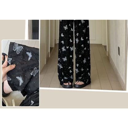 Butterfly Print High Waist Wide Leg Sweatpants