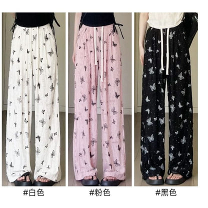 Butterfly Print High Waist Wide Leg Sweatpants