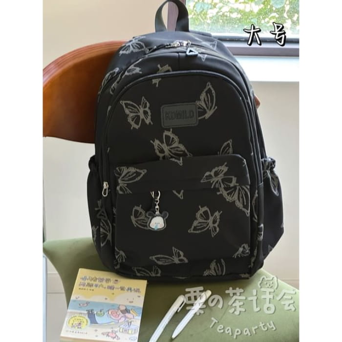 Butterfly Print Laptop Backpack / Bag Charm / Set - Black