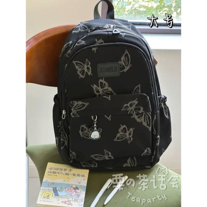 Butterfly Print Laptop Backpack / Bag Charm / Set - Black