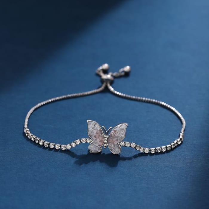 Butterfly Rhinestone Alloy Bracelet - S272-3 - Pink