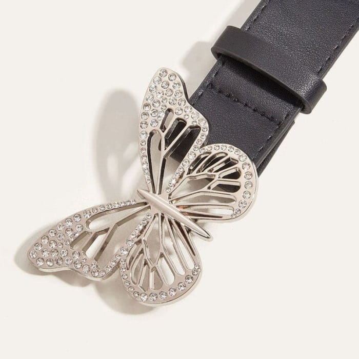 Butterfly Rhinestone Buckle Belt - Belts