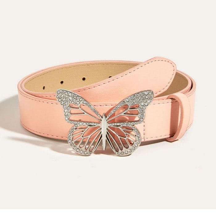 Butterfly Rhinestone Buckle Belt - Standart / Beige - Belts