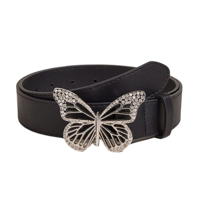 Butterfly Rhinestone Buckle Belt - Standart / Black - Belts