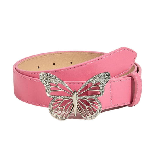 Butterfly Rhinestone Buckle Belt - Standart / Pink - Belts